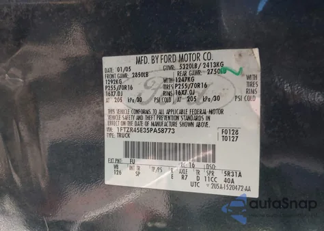 2005 Ford Ranger Edge/Fx4 Level Ii/Fx4 Off-Road/Xlt from USA, damaged, VIN 1FTZR45E35PA58773